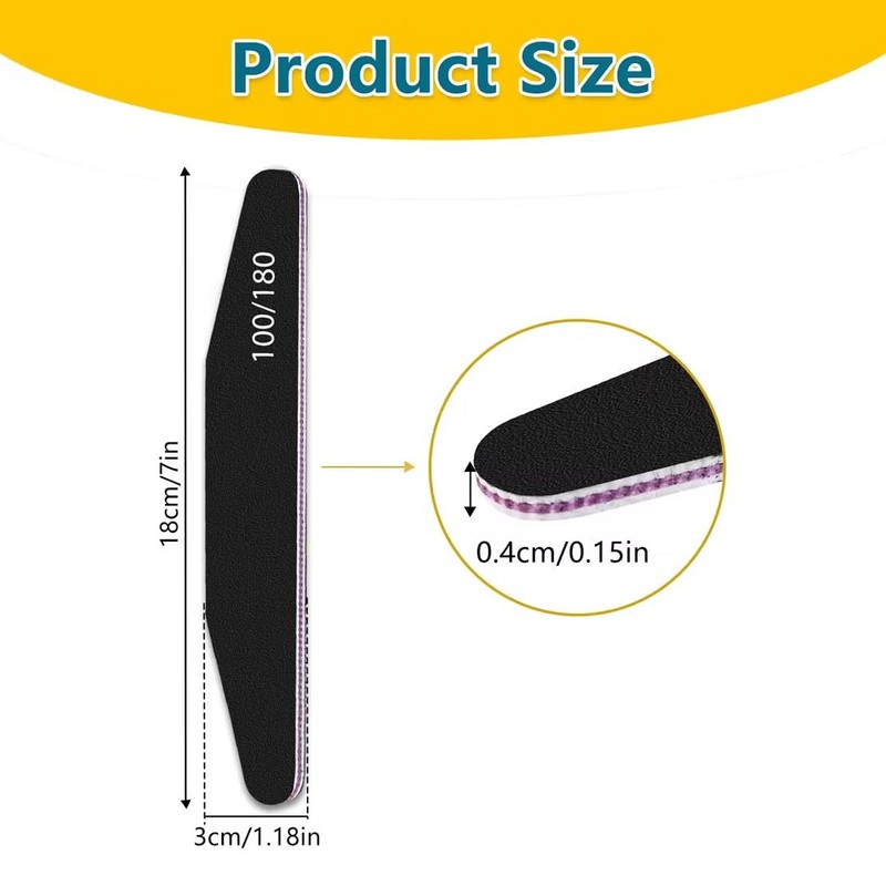 10 PCS Nail Files Set, 100/180 Grit Double-Sided Black Emery