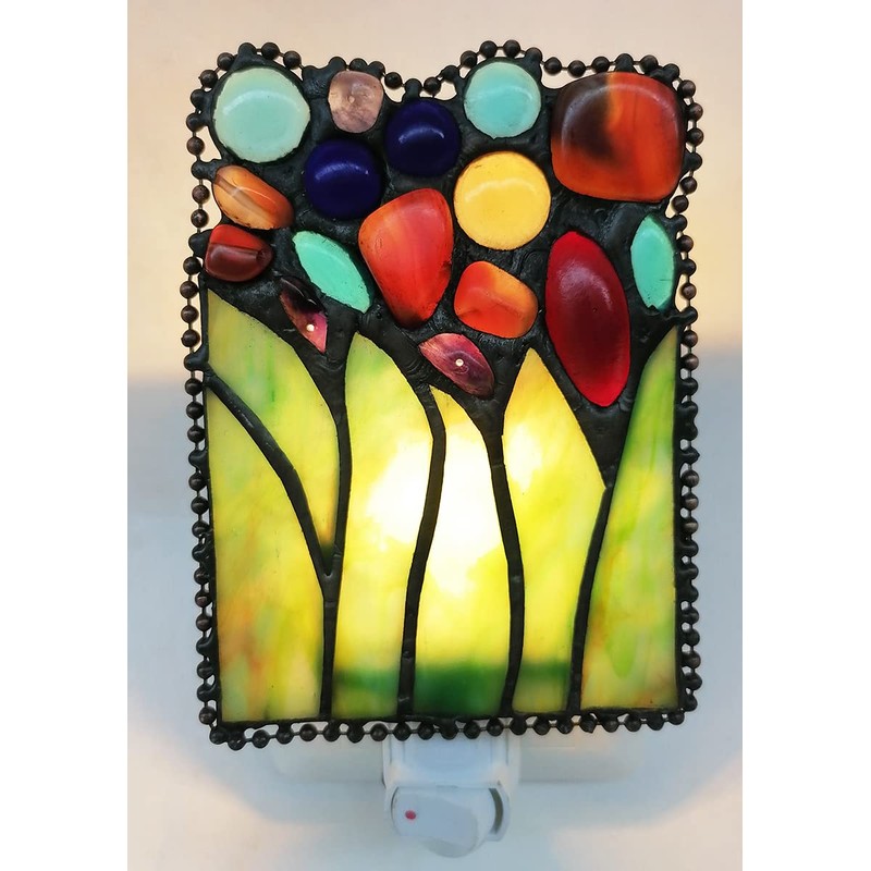 HUIMEIJU Tiffany Glass Night Light - Bedroom, Study, Aisle, Gem,