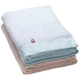 Imabari Towel, Bath Towel, 100% Cotton, Bud Pattern, 23.6 x 47.2 inches (60 x 120 cm), Set of 2, Pink + Blue