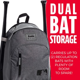 Franklin Sports Kids Baseball Bag - Youth Tball + Baseball Backpack - Boys + Girls Bat Pack for Teeball + Baseball - Youth Baseball Bat + Equipment Bag - Gray, One Size