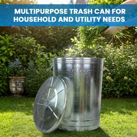 Plexon Metal Trash Can with Lid Outdoor 31 Gallon Galvanized Trash Can with Lid and Handles Round Silver