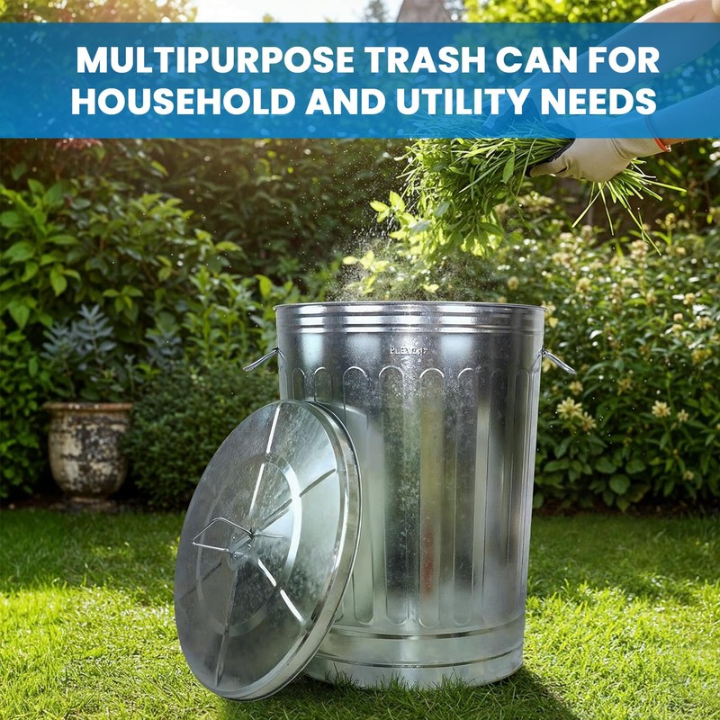 Plexon Metal Trash Can with Lid Outdoor 31 Gallon Galvanized
