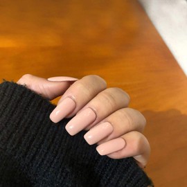 Inilbran Coffin Press on Nails, Bare Nails for Sticking, Coffin Nails, Artificial Nails, French Ballerina for Sticking, Shiny Fingernails, Plain Acrylic Nails with Complete 24 Pieces