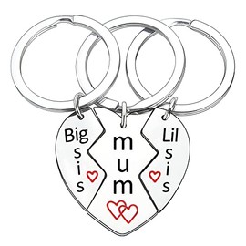 BESPMOSP 3 PCS Big Sis Mum Lil Sis Heart Pendant Keyring Family Key Chain For Women Lady Girls Sister Gift Christmas New Year Gift Thanksgiving Gift For Sister Mum (Big sis Lil sis mum)