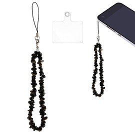 BINQILIN Phone Charm Crystal Beaded Charms Lanyard Natural Gemstone Phone Chain Anti-Lost Charm Wrist Strap for Wallet Handbag Camera(Black)
