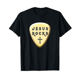 Jesus Rocks Gold Guitar Pick Christian Worship Leader Team T-Shirt