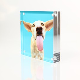 Premium Double-Sided 4X4 Square Clear Acrylic Frame Block - 20% Thicker (24MM) - Desktop And Magnetic Fridge Display for Vertical & Horizontal Images And Prints - For Office, Mantel, - Ideal