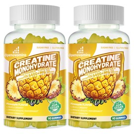 Creatine Monohydrate Gummies Complex for Men & Women -Advanced Formula W/L-Taurine + Vitamin B12, Sugar Free Chewable Supplement,180 Pineapple Gummies 2pack