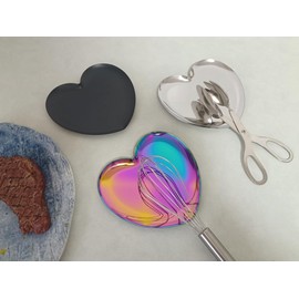 Stainless Steel Spoon Rest for Stove Top, Cute Spoon Rest for Kitchen Counter, Cooking Spoon Holder for Kitchen Counter, Utensil Rest for Spatula Ladle or Tong, 1 PCS (Heart, Rainbow)