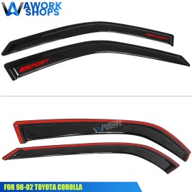 Fits 98-02 Toyota Corolla 4DR Window Visors Vent Rain Guard Shade w/ Red Sport