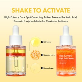 TOSOWOONG Real Turmeric Kojic Acid Serum - Brightening serum 7,000ppm Kojic Acid, 1,500ppm Turmeric, Alpha Arbutin, Astaxanthin, Glycolic Acid, Dark Spots, Freckle, Korean Skin Care, 33ml/1.11 fl.oz.