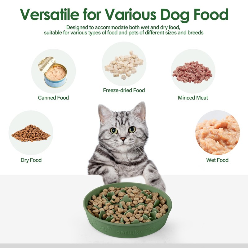 Silicone Slow Feeder Cat Bowl with Detachable Stand, Green