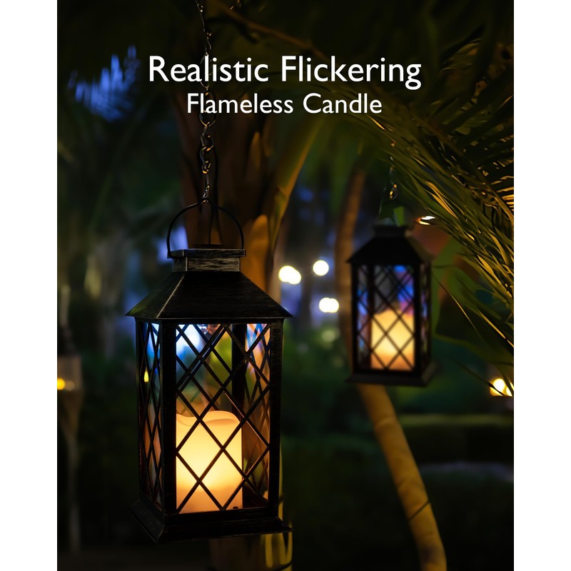 Homemory Solar Lanterns Outdoor Waterproof Hanging with Flickering Flameless Candles,
