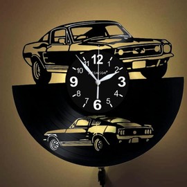 car Wall Clock, 7-Color Vinyl Record Led Clock, 12-inch neon Light Gift. Retro-Style Material Decorative Gifts for Men's car Wall