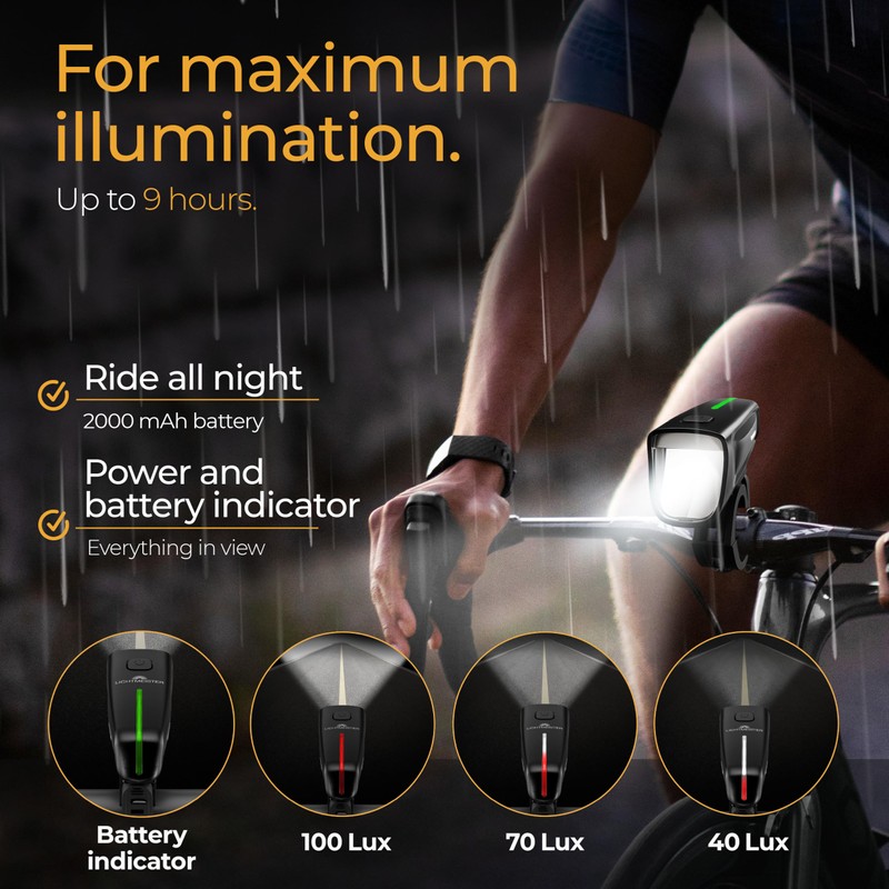 LICHTMEISTER® Bike Light 100 Lux - 2000 mAh Battery -