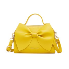 GDGZJJD Women's Shoulder Bag, Small Handbag, Luxury Genuine Leather, 3-Way Crossbody Bag, 3 Openings, Multiple Storage, Cute Bowknot, yellow