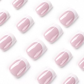 French Tip Nails - White Press On Nails - 24pcs Full Cover False Nails Square Fake Nails - Acrylic Short Stick on Nails - Reusable French Tip Square Press On Nails with Nail Glue for DIY Nails Art