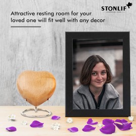 STONLIF Classic Heart Shaped Wooden Urns for Human Ashes | Adult - Male, Female | Cremation Memorial Ash Urn | Natural Beech Wood Small Keepsake Urn - 4 Inches, 1 Pc