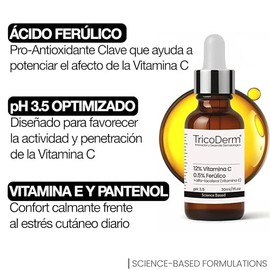 Vitamina C 12% Sérum Facial Antimanchas y Luminosidad | Antioxidante Estabilizado con Ácido Ferúlico + Vitamina E | Alta Eficacia sin Irritación, 30ml