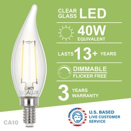 Sigalux Candelabra LED Light Bulbs Dimmable, E12 40 Watt Chandelier Light Bulbs, CA10 Flame Tip Candle Light Bulbs, 2700K Warm White, E12 LED Bulb for Chandeliers, Ceiling Fan, Pendant, 12 Pack