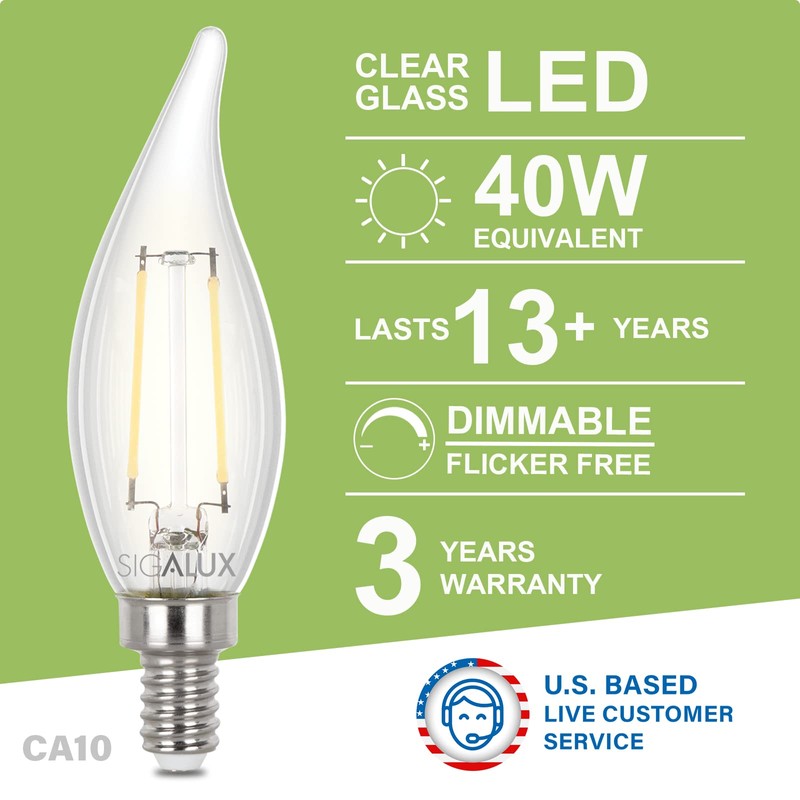 Sigalux Candelabra LED Light Bulbs Dimmable, E12 40 Watt Chandelier