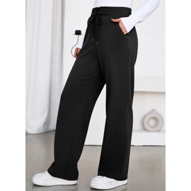 Aleumdr High Waisted Sweatpant for Women with Pockets 2025 Fall Fashion Casual Lounge Joggers Travel Sweatpants Drawstring Elastic Straight Leg Pants Black Large