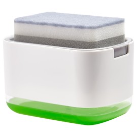 IMOOD Dispensador de Jabón para Cocina con Soporte de Esponja, 2 en 1 Nuevo Modelo Soap Dispenser para Fregadero, Jaboneras de Cocina para Lavatrastes Líquido 300ML