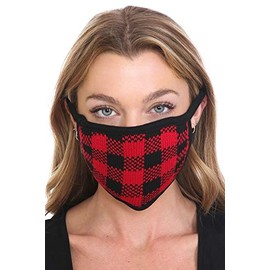 C.C Reusable Washable Knit Pattern Face Mask, Knit Plaid Red/Black, One Size