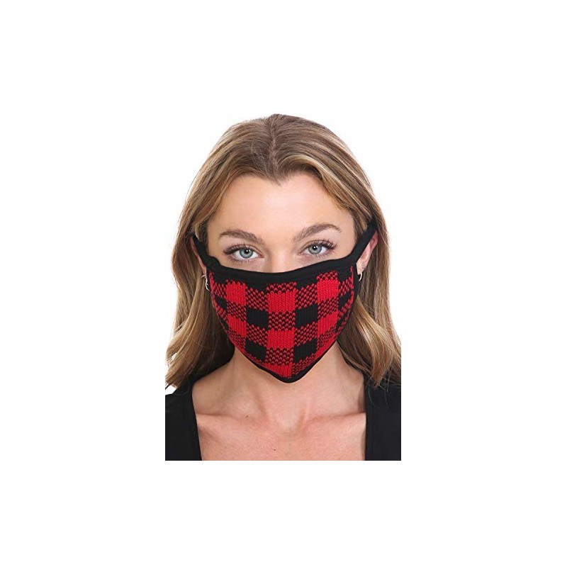 C.C Reusable Washable Knit Pattern Face Mask, Knit Plaid Red/Black,