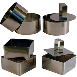 3 Round and 3 Square Stainless Steel Pastry Moulds with Slider 10cm