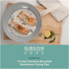 Gibson Home Barnsdall Large 12 Inch Aluminum Fry Pan Cookware Non-Toxic Premium Ceramic Non Stick Frying Pan, Kitchen Egg Pan, Omelet Pan, Always Pan, Pots and Pans, Linen White, Induction Safe
