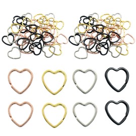 Kemcatui 40Pcs Heart Shaped Split Key Rings, Four Colours Metal Keychain Bulk Small Keyring Loop Accessories for Crafts, Home, Car, Office