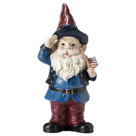 Alpine Corporation 12" Tall Outdoor Patriotic Garden Gnome Saluting Yard Statue Decoration