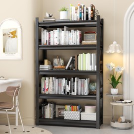 BEESTMUEBLE Book Shelf, Tall Bookcase, Metal Industrial Bookshelf, Living Room Shelves, 5 Tier Bookshelf with Fences, Storage Shelves for Bedroom/Home Office, 32" W*15.7" D*63" H, Black
