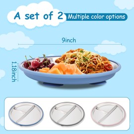 Toddler Plates Stainless Steel Kids Plates, Baby Plates with Suction Base | Non-Slip Removable Silicone Sleeves | Unbreakable Dishwasher Safe Dinnerware for Baby Led Weaning | Set of 2, Blue & Gray