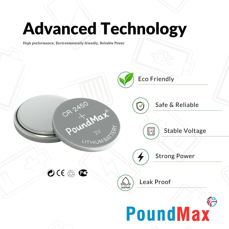 PoundMax CR 2450 Batteries 3v Lithium Button Cell Battery Combo