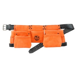 Graintex DS2342 :: 9 Pocket Children Tool Belt Orange Color Suede Leather, Kids Real Tool Belt, Boys and Girls Tool Apron for Home Improvement, 1.1/2" Leather Belt, Hammer Loops