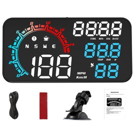 Riloer Car Head Up Display with GPS Chip, Compass and Light Sensor, HUD with 5.5-inch(12.18 * 6.85cm) HD LED Screen, Automotive General HUD Head-Up Display GPS Speed Display G11, Colored