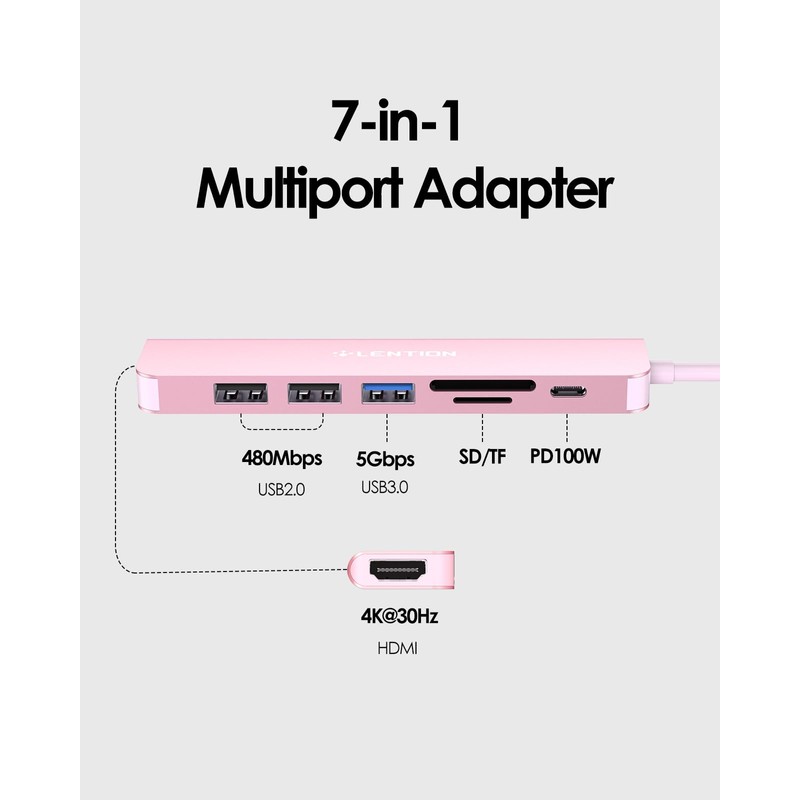 LENTION 6 in 1 USB C Hub with SD/Micro SD