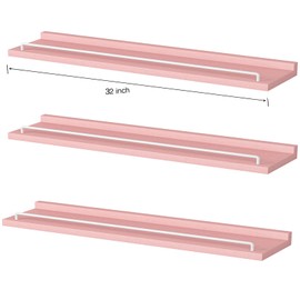 RYOFOBETTO 32 inches Long Floating Shelves, Bathroom Decor Shelves Over Toilet, Farmhouse Wall Shelves for Living Room, Bedroom, Picture Frames, Plants, Kitchen, Set of 3 (Pink and White)