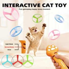 Wortade Cat Fetch Toy Launcher with 6 Flying Disc, Interactive Flying disc Launcher Toy for Indoor Cats, Cat Interactive Hunting Toys for Outdoor & Indoor Yellow