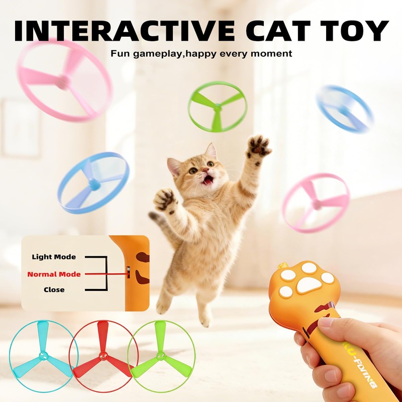 Wortade Cat Fetch Toy Launcher with 6 Flying Disc, Interactive