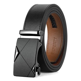 SKiporty Mens Belts Leather Ratchet Belt Adjustable for Jeans Dress Pant Brown, Dark Black