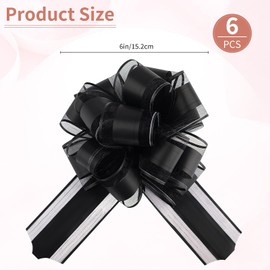 ktxaby 6 PCS 6 Inches Large Pull Bows Gift Wrapping Pull Bow Ribbon Bow for Christmas Wedding Valentine's Day Baskets Gift Boxes Decoration (Black)