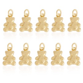 FASHEWELRY 10Pcs 18K Gold Plated Bear Charms Brass Gold Gummy Bear Necklace Charms Flat Cute Bears Pendants with Loop for Jewelry Making Bracelet Earring, Brass, No Gemstone