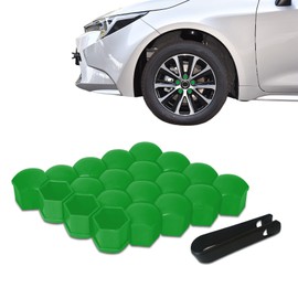 Tecledsn 20PCS Wheel Nut Covers Bolt Caps, Wheel Lug Nut Covers, 19mm Hexagonal Tire Nut Covers with Removal Tool, Hub Screw Protection Cap Car Accessories for Vehicles (Green, 19MM)