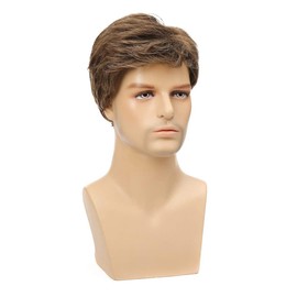 Brown Wig for Men, Fluffy Brown Men's Wig with Fringe, Side Parting, Men's Wig, Brown, Short, Curly for Everyday Wig Costume
