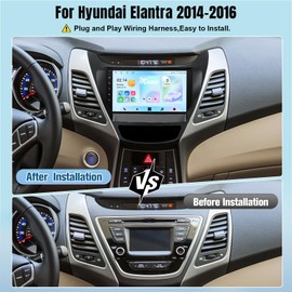 9inch Touch Screen for Hyundai Elantra 2014 2015 2016, with Wireless Apple Carplay Android Auto, Android Car Stereo for Hyundai Elantra 2014 2015 2016 with Bluetooth FM GPS WiFi Backup Camera