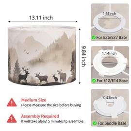Novantl Fabric Lamp Shades Set of 2, 13x13x10in Drum Lamp Shades, HD Printing Deer and Forest Lamp Shade, Western Lampshade fit with Spider, Rustic Farmhouse Lamp Shade for Table Lamps, Floor Lamps