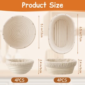 Yiyiring Set of 8 Mini Banneton Bread Proofing Basket with Liner, 5-inch Round and 6.5-inch Oval Small Bread Proofing Sourdough Bowl, for Sourdough Making, Baking Supplies for Home and Bakery
